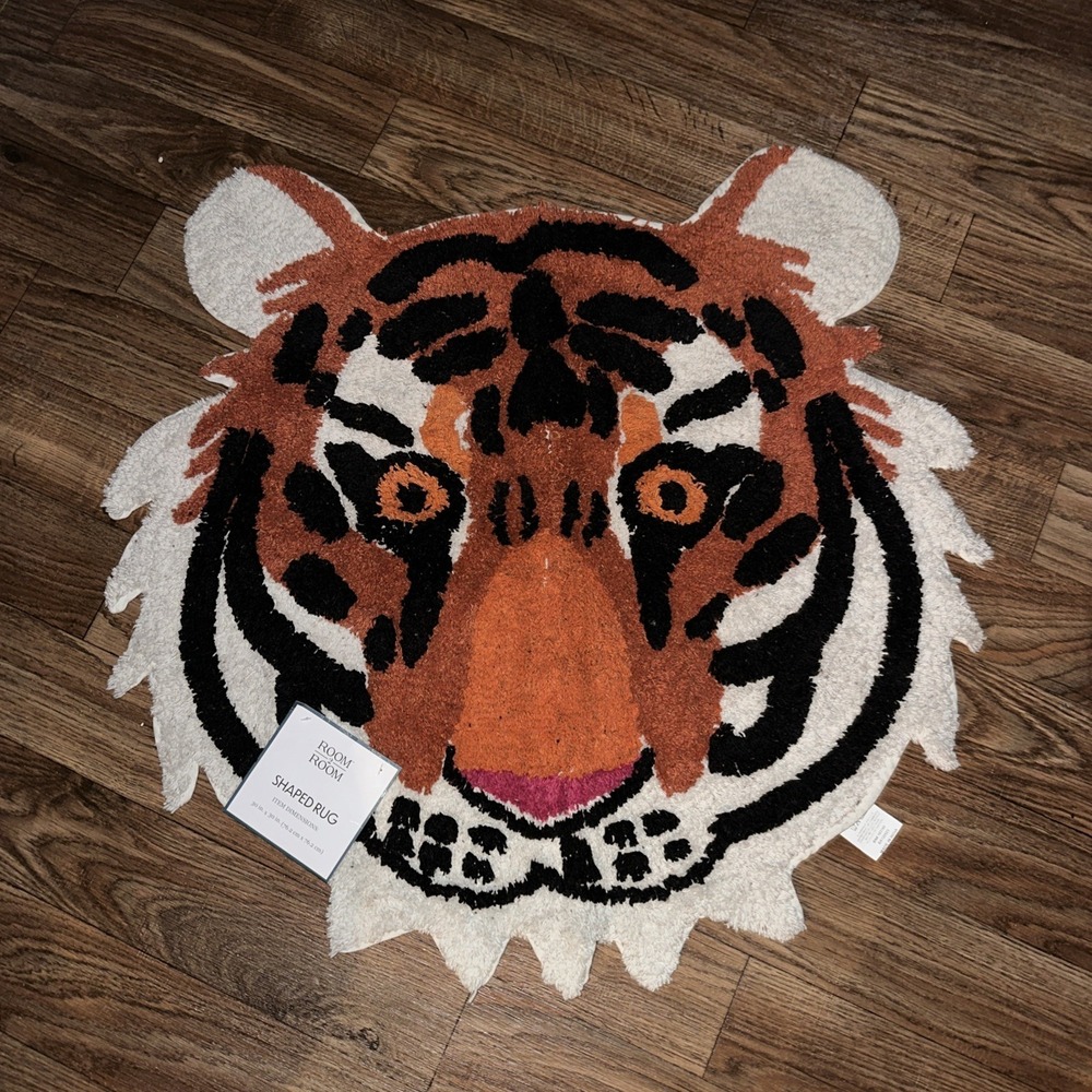 30x30 Cotton Tufted Woven Tiger Head Area Rug Kids Teen Bathroom Kitchen Bed NWT